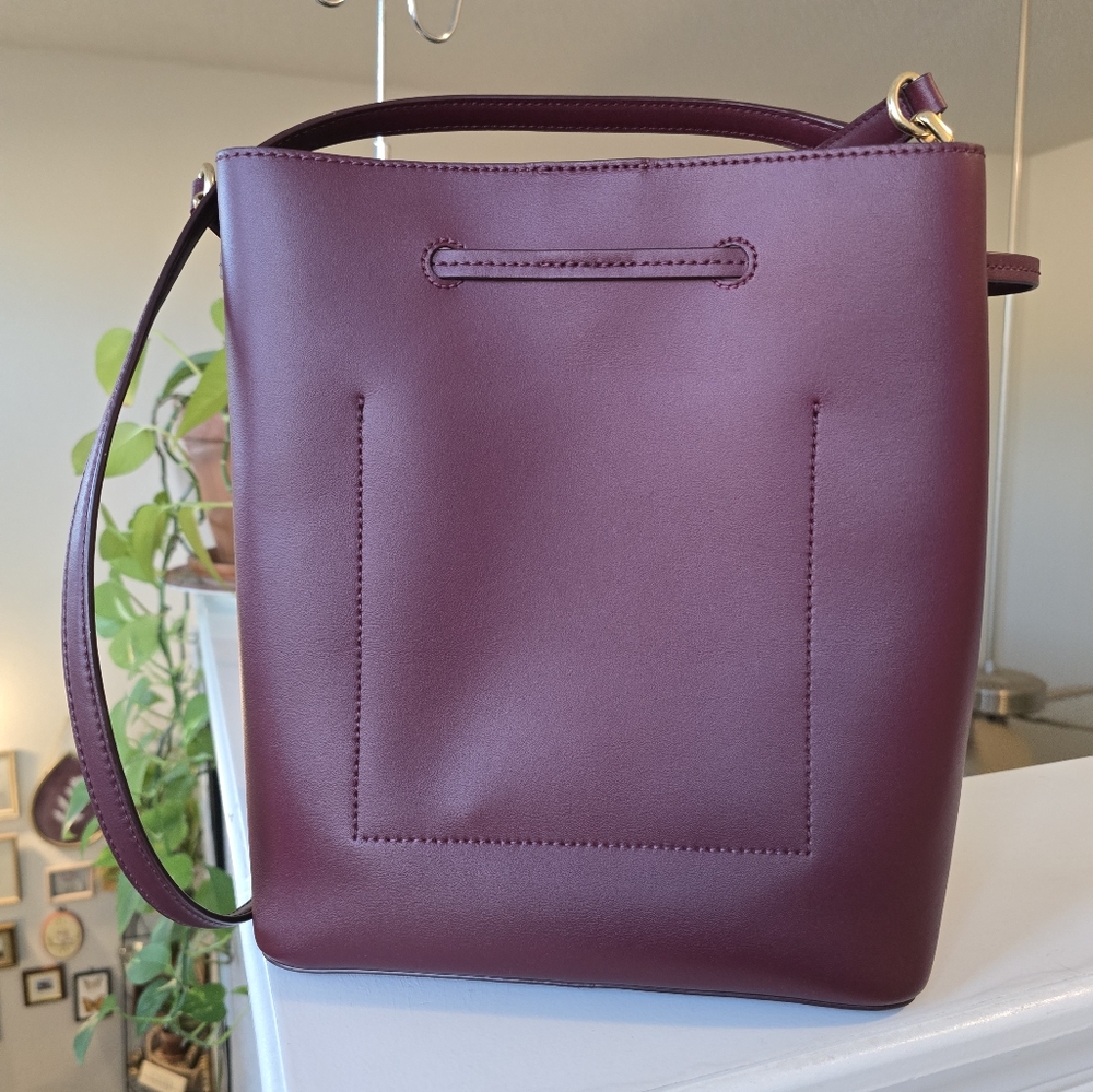 Lauren Ralph Lauren Burgundy Leather Drawstring Satchel - Picture 3 of 16